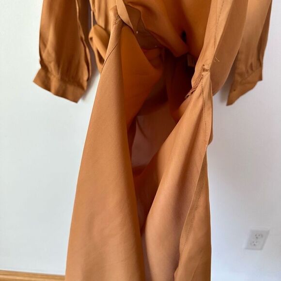 Aura Women’s Rust Camel Golden Fall Long Sleeve Button Down Shirt Maxi Dress - Picture 10 of 13